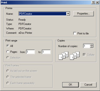 windows print menu with PDFCreator option selected
